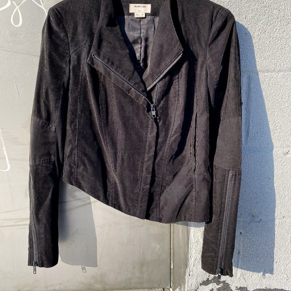 Helmut Lang Black Corduroy Zip Up Asymmetrical Moto Jacket Petite Designer - Picture 7 of 9